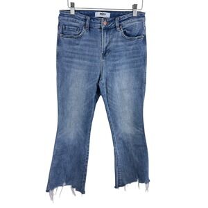 Mica Los Angeles‎ Women's Size 28 Blue Denim Cropped Kick Flare Jeans Raw Hem